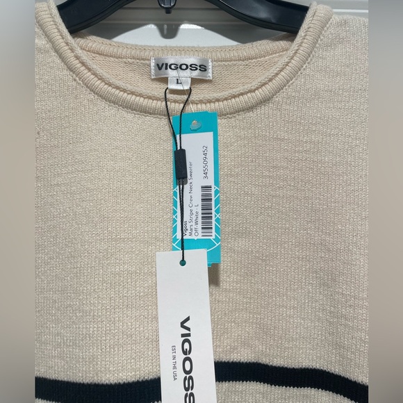 Vigoss Women's Striped Crew Neck Sweater in Cream and Black - Picture 3 of 4